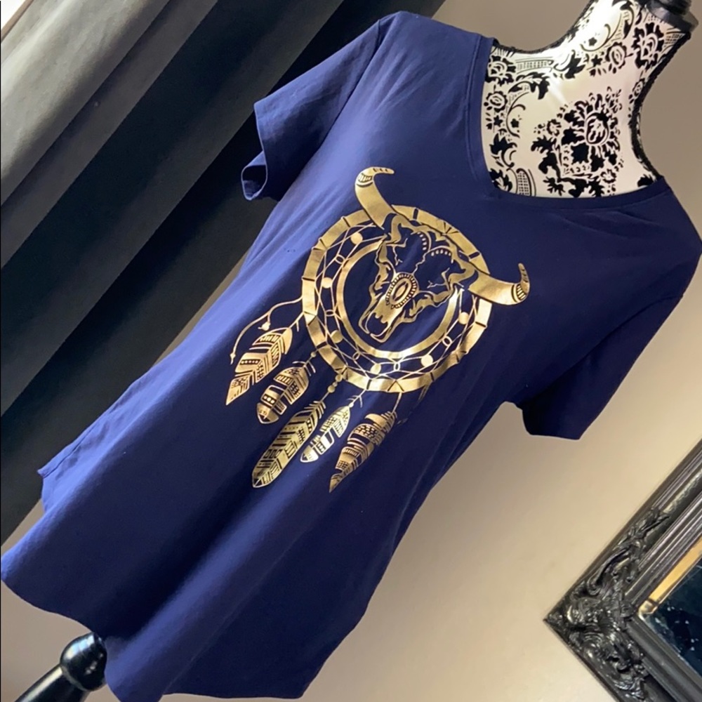 Long horns Print blue tee